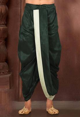 Green dupion art silk readymade dhoti with patch work 1