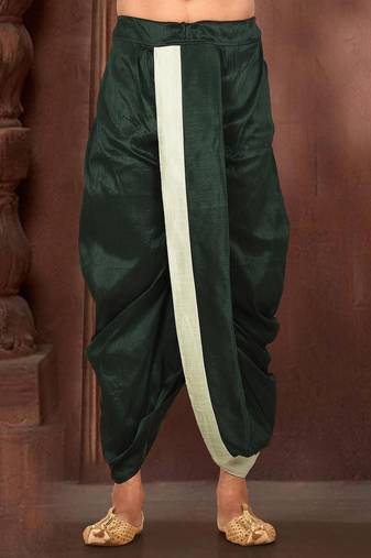 Green dupion art silk readymade dhoti with patch work
