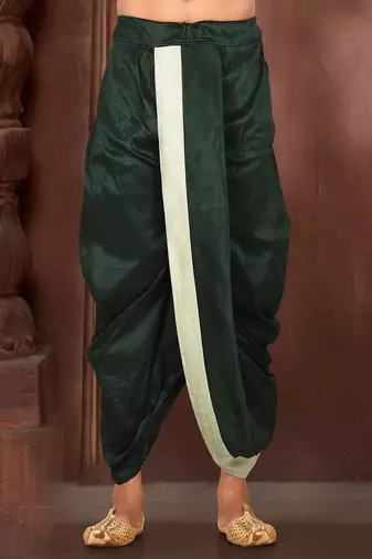 Green dupion art silk readymade dhoti with patch work
