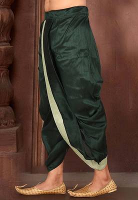 Green dupion art silk readymade dhoti with patch work 2