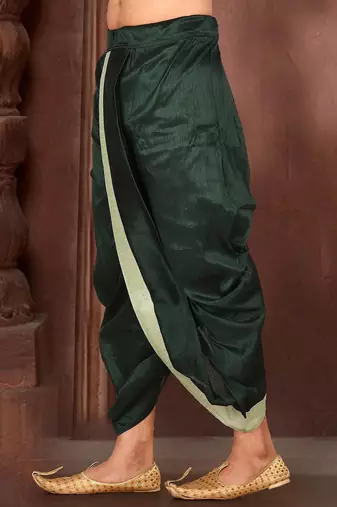 Green dupion art silk readymade dhoti with patch work