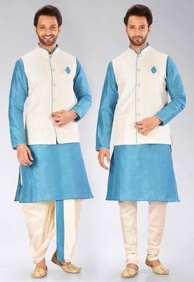 Firoza dupon art silk kurta, jacket with matching dhoti and churidar 1