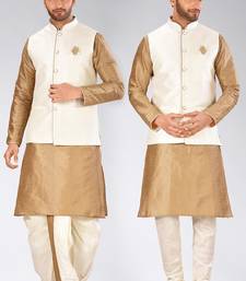 Chiku dupon art silk kurta, jacket with matching dhoti and churidar