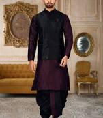 Wine dupon art silk kurta, jacket with matching dhoti