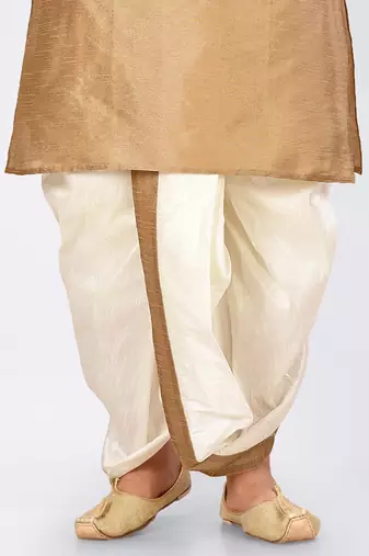 Chiku dupon art silk kurta, jacket with matching dhoti and churidar