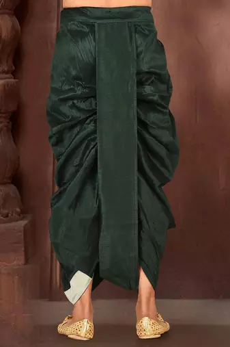 Green dupion art silk readymade dhoti with patch work