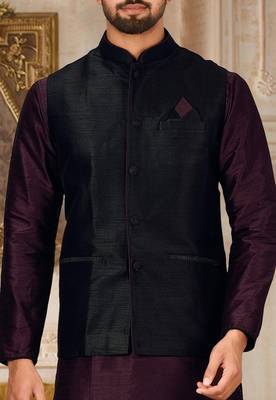 Wine dupon art silk kurta, jacket with matching dhoti 2
