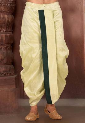 Yellow dupion art silk readymade dhoti with patch work 1