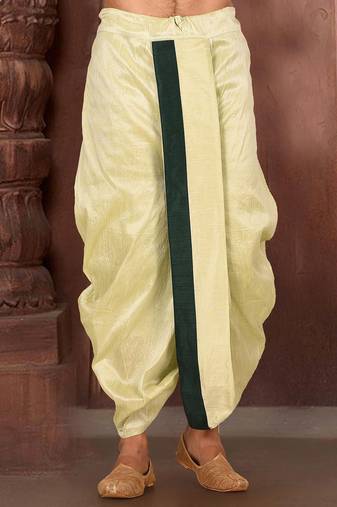 Yellow dupion art silk readymade dhoti with patch work