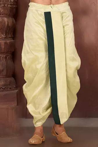 Yellow dupion art silk readymade dhoti with patch work