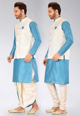 Firoza dupon art silk kurta, jacket with matching dhoti and churidar 4