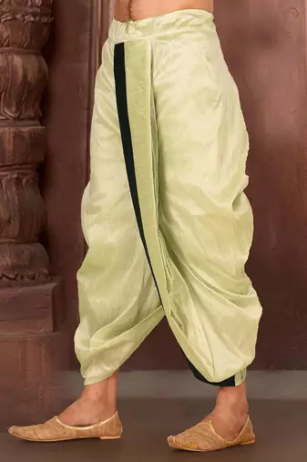 Yellow dupion art silk readymade dhoti with patch work