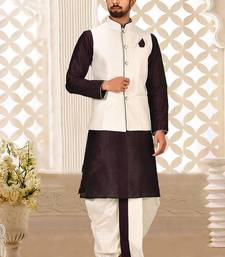 Wine dupon art silk kurta, jacket with matching dhoti