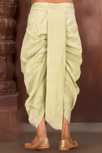 Yellow dupion art silk readymade dhoti with patch work