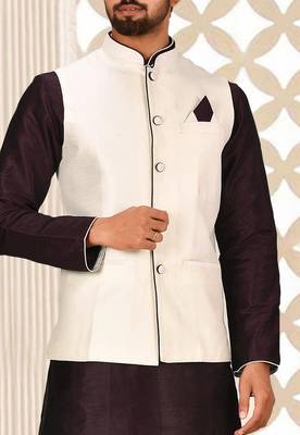 Wine dupon art silk kurta, jacket with matching dhoti 2