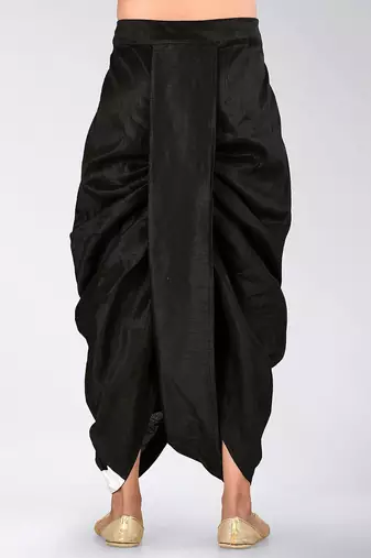 Black dupion art silk readymade dhoti with patch work