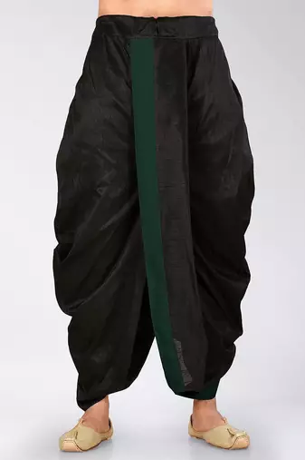 Black dupion art silk readymade dhoti with patch work