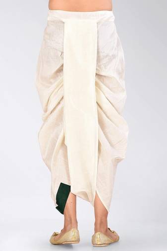 Off white dupion art silk readymade dhoti with patch work