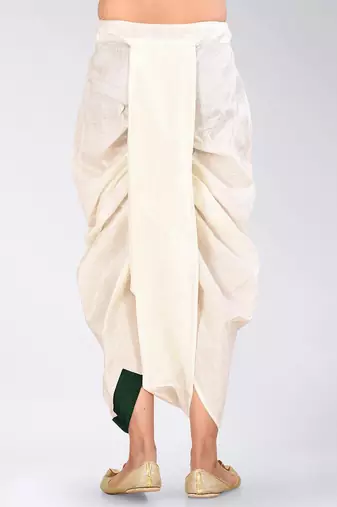 Off white dupion art silk readymade dhoti with patch work