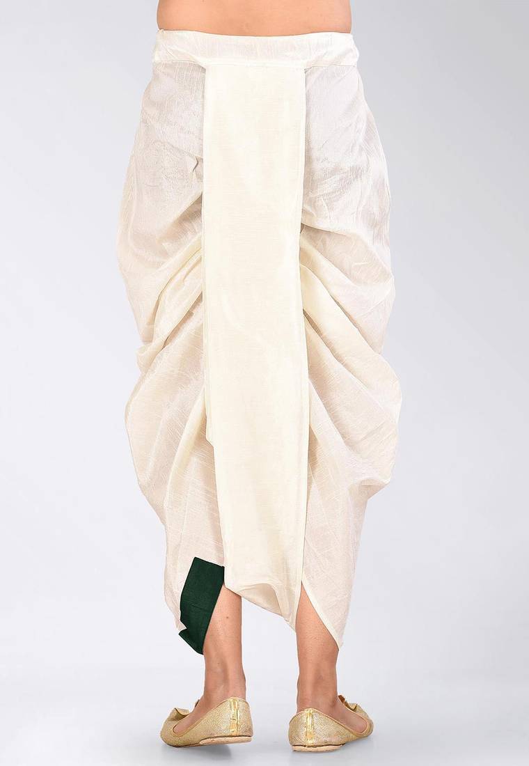 Off white dupion art silk readymade dhoti with patch work
