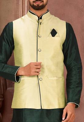 Rama green dupon art silk kurta, jacket with matching dhoti 2