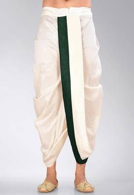 Off white dupion art silk readymade dhoti with patch work 2