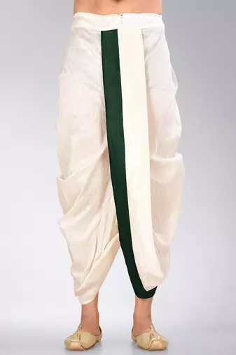 Off white dupion art silk readymade dhoti with patch work