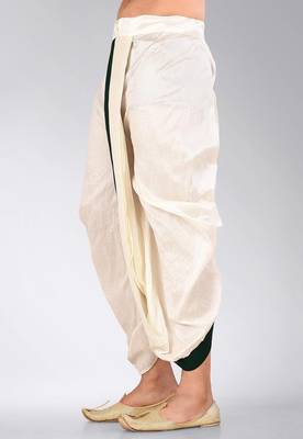 Off white dupion art silk readymade dhoti with patch work 3