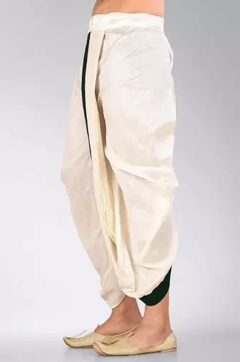 Off white dupion art silk readymade dhoti with patch work