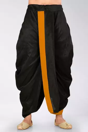 Black dupion art silk readymade dhoti with patch work