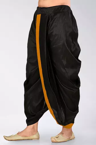 Black dupion art silk readymade dhoti with patch work
