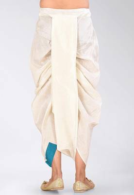 White dupion art silk readymade dhoti with patch work 1