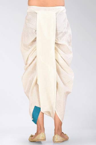 White dupion art silk readymade dhoti with patch work