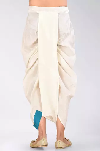 White dupion art silk readymade dhoti with patch work
