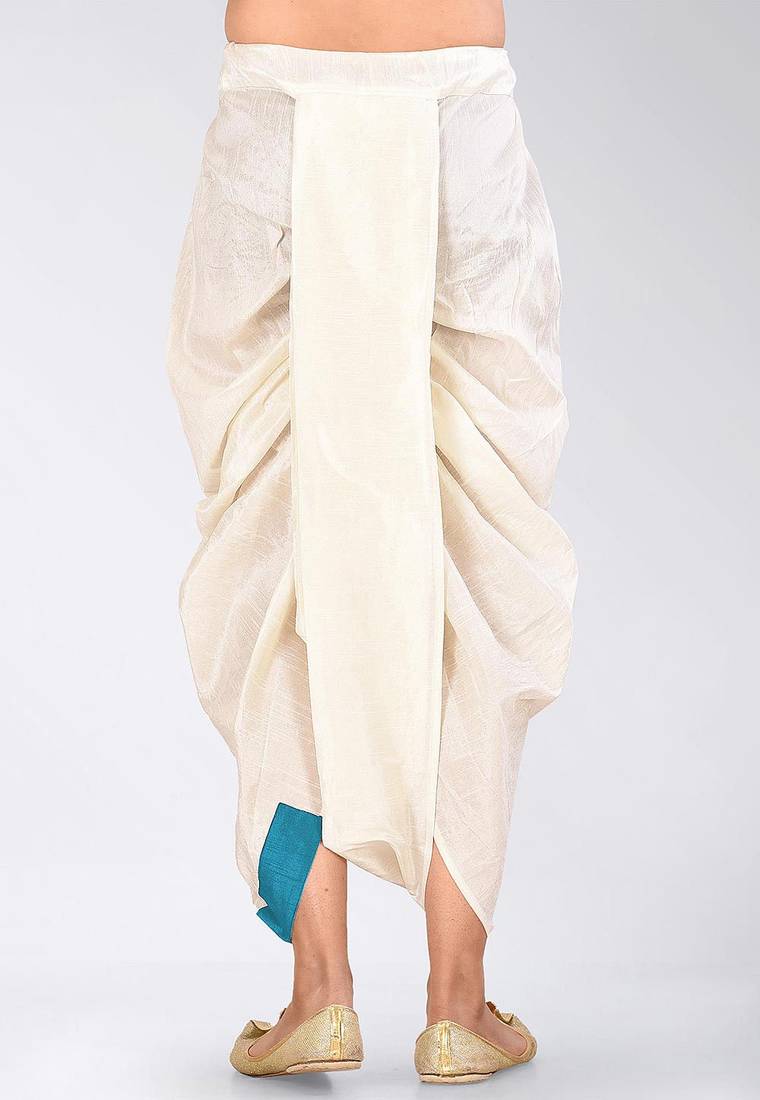 White dupion art silk readymade dhoti with patch work