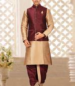 Chikoo dupon art silk kurta, jacket with matching dhoti