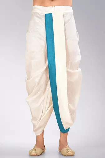 White dupion art silk readymade dhoti with patch work