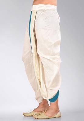 White dupion art silk readymade dhoti with patch work 3