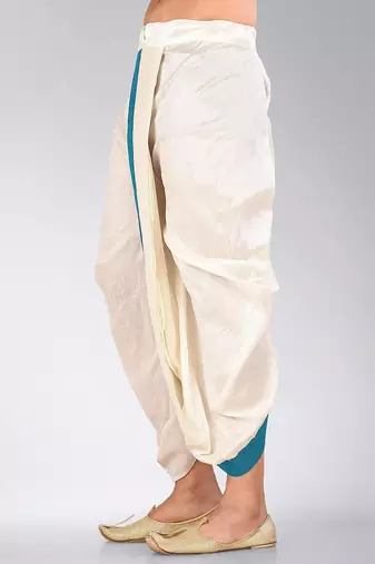 White dupion art silk readymade dhoti with patch work