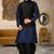 Navy blue dupon art silk kurta, jacket with matching dhoti