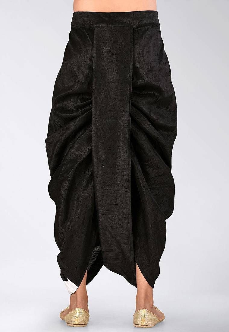 Black dupion art silk readymade dhoti with patch work