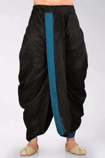 Black dupion art silk readymade dhoti with patch work