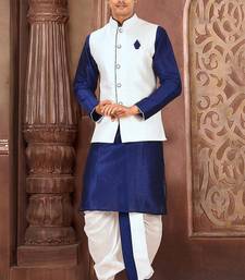 Royal blue dupon art silk kurta, jacket with matching dhoti