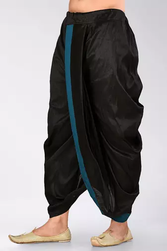 Black dupion art silk readymade dhoti with patch work