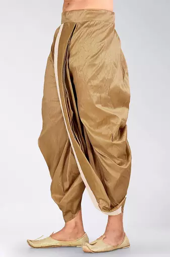 Gold dupion art silk readymade dhoti with patch work