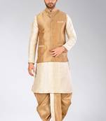 Deep cream dupon art silk kurta, jacket with matching dhoti