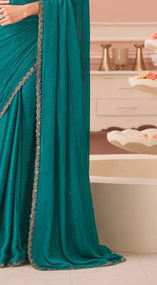 Turquoise chiffon embroidered party-wear-saree with bridal embroiderd blouse 4