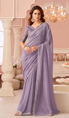 Lavender chiffon embroidered party-wear-saree with bridal embroiderd blouse 1