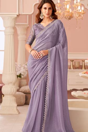 Lavender chiffon embroidered party-wear-sarees with bridal embroiderd blouse