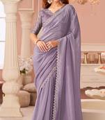 Lavender chiffon embroidered party-wear-sarees with bridal embroiderd blouse